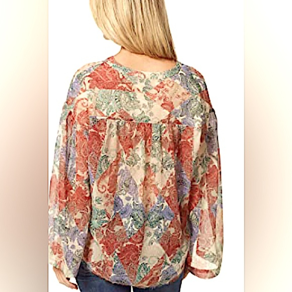 Jessica Simpson Multicolor Patterned Top/Raw Hem/Size S (big- fits like an 8/10) - Picture 4 of 8